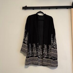 Black and Gray Floral Kimono Cardigan